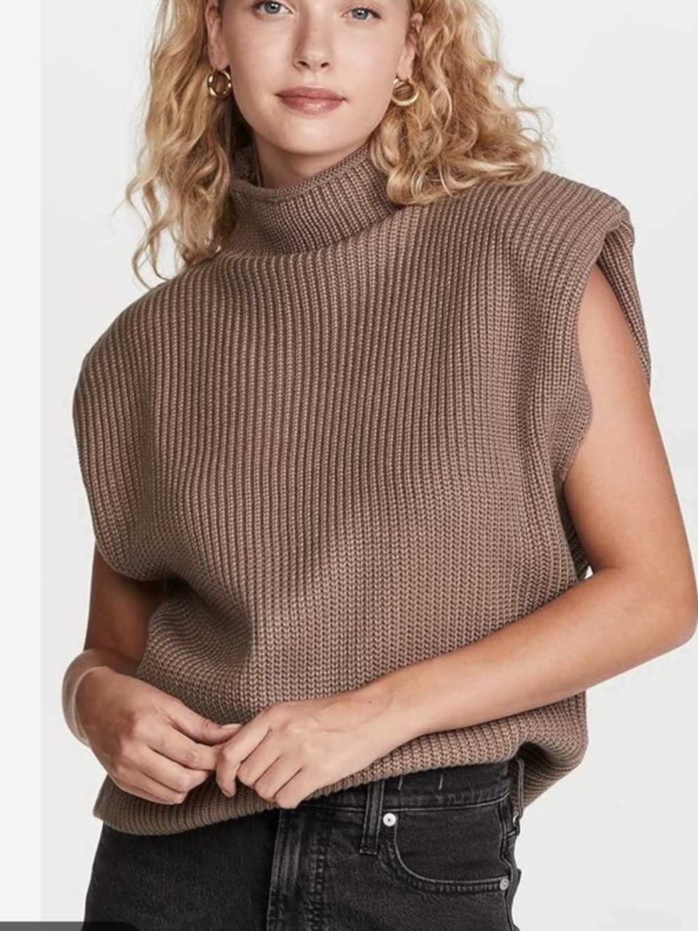 En Saison Sleeveless Ribbed Turtleneck Vest - Taupe 5